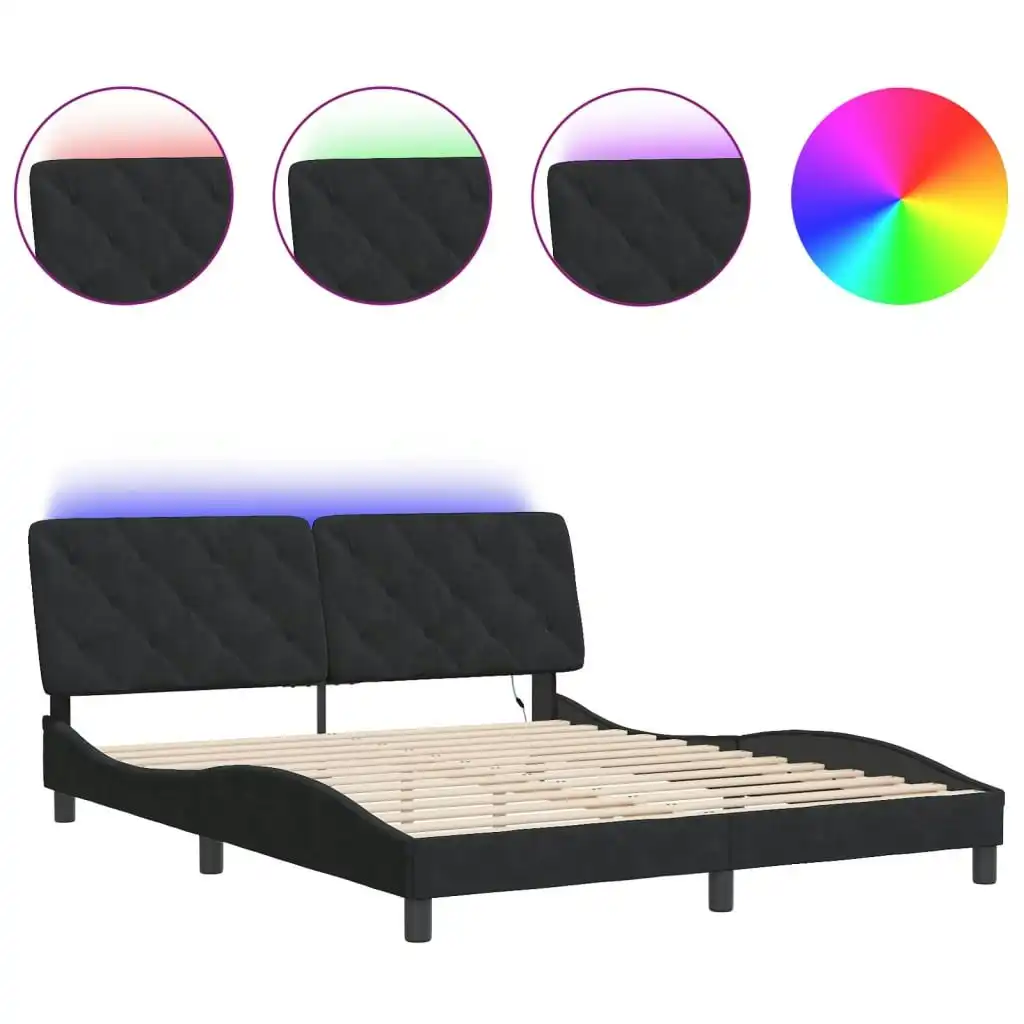 Bed Frame with LED Light Black 152x203 cm Velvet 3214178