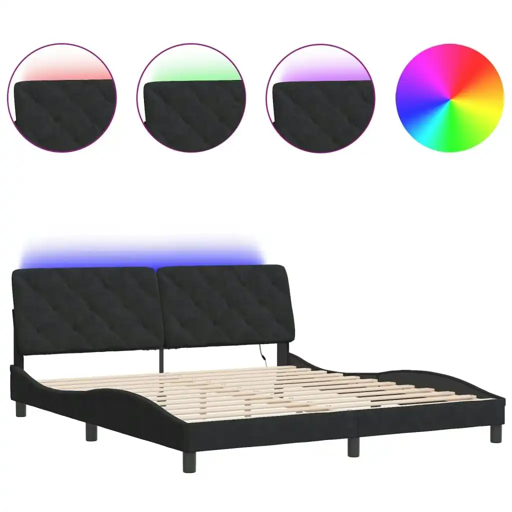 Bed Frame with LED Light Black 183x203 cm King Size Velvet 3214179