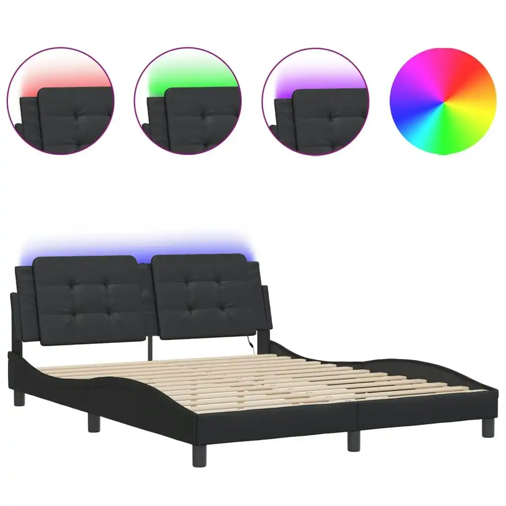 Bed Frame with LED Light Black 152x203 cm Faux Leather 3214206