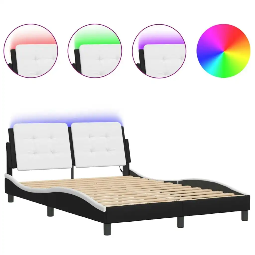 Bed Frame with LED Light Black and White 137x190 cm Faux Leather 3214205