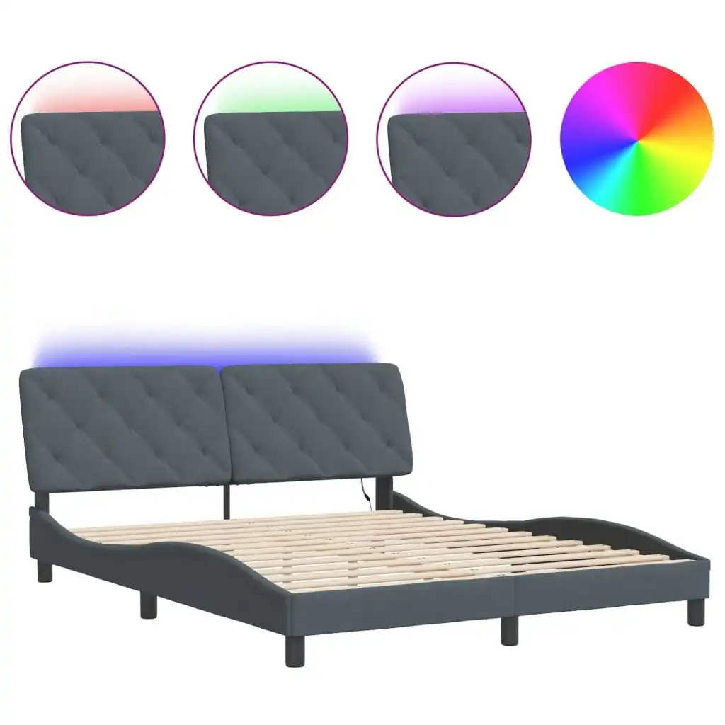 Bed Frame with LED Light Dark Grey 152x203 cm Velvet 3214177