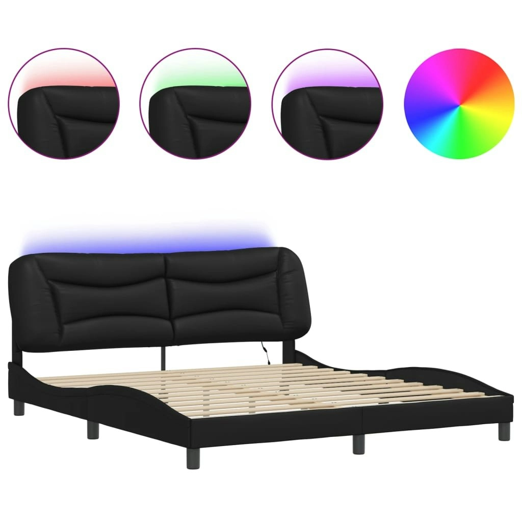 Bed Frame with LED without Mattress Black 183x203 cm King 3213948