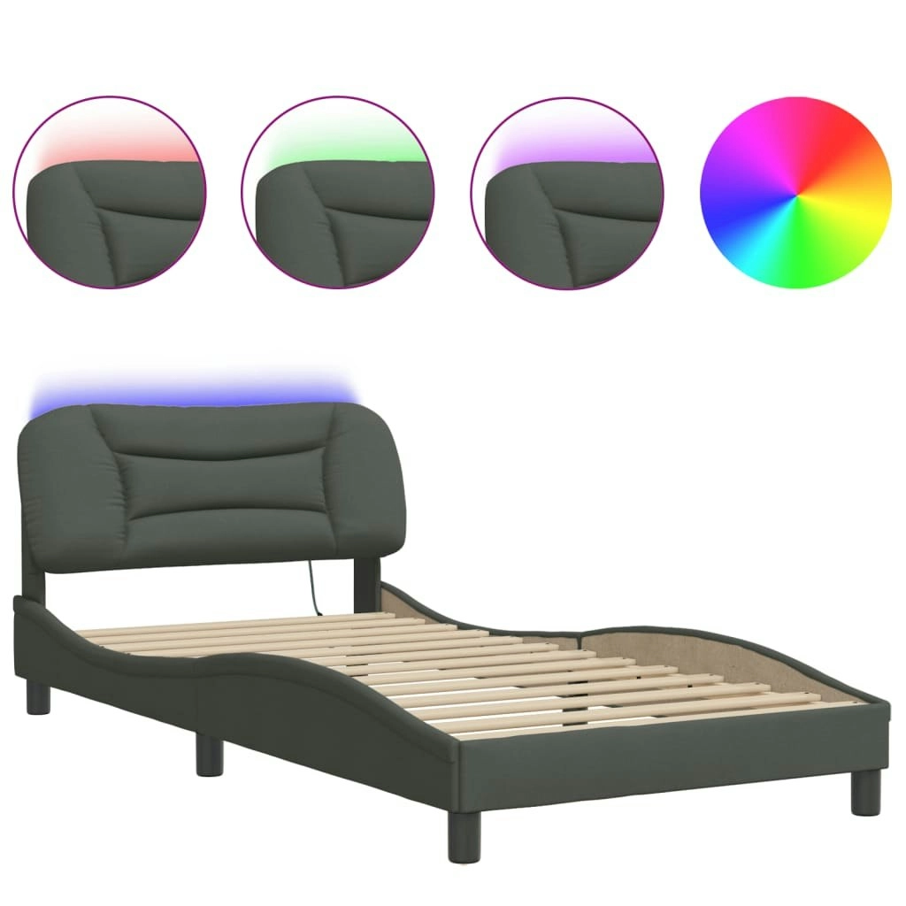 Bed Frame with LED Light Dark Grey 107x203 cm Fabric 3214158