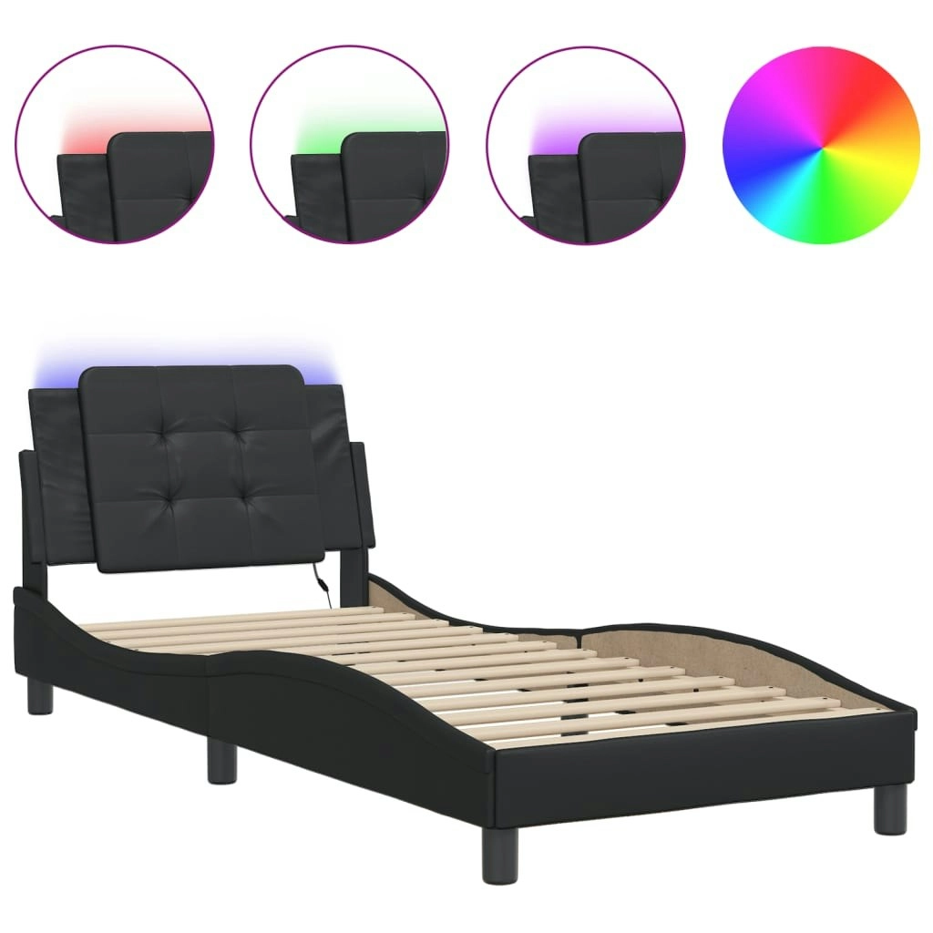 Bed Frame with LED Lights Black 90x190 cm Faux Leather 3214075