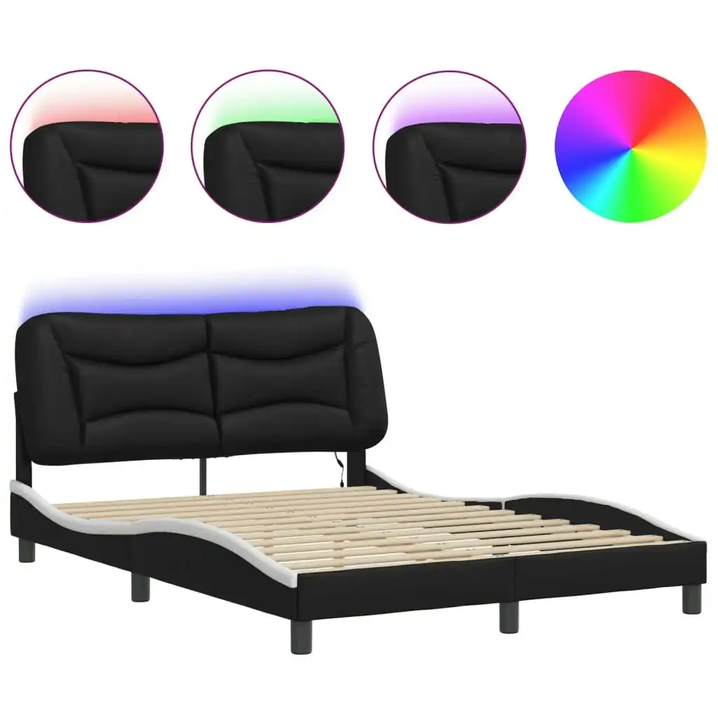 Bed Frame with LED Light Black and White 137x190 cm Faux Leather 3214185