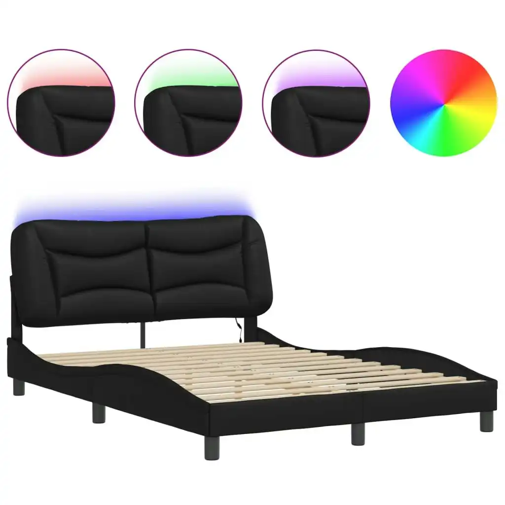 Bed Frame with LED Lights Black 137x190 cm Faux Leather 3213968