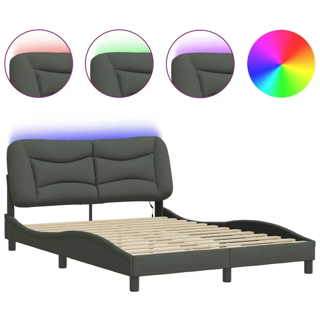 Bed Frame with LED Lights Dark Grey 137x187 cm Double Size Fabric 3213737