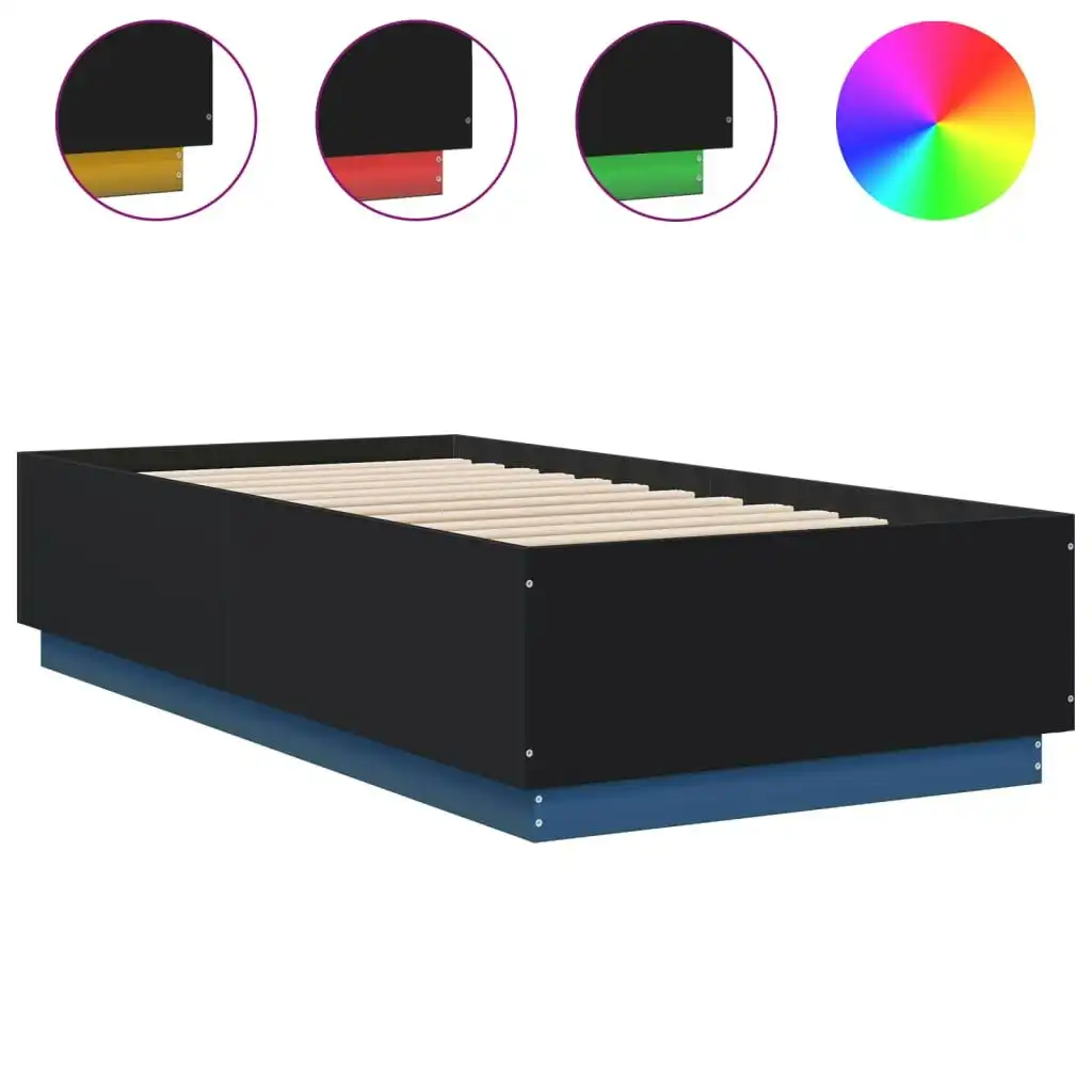 Bed Frame with LED Lights Black 90x190 cm Engineered Wood 3209661