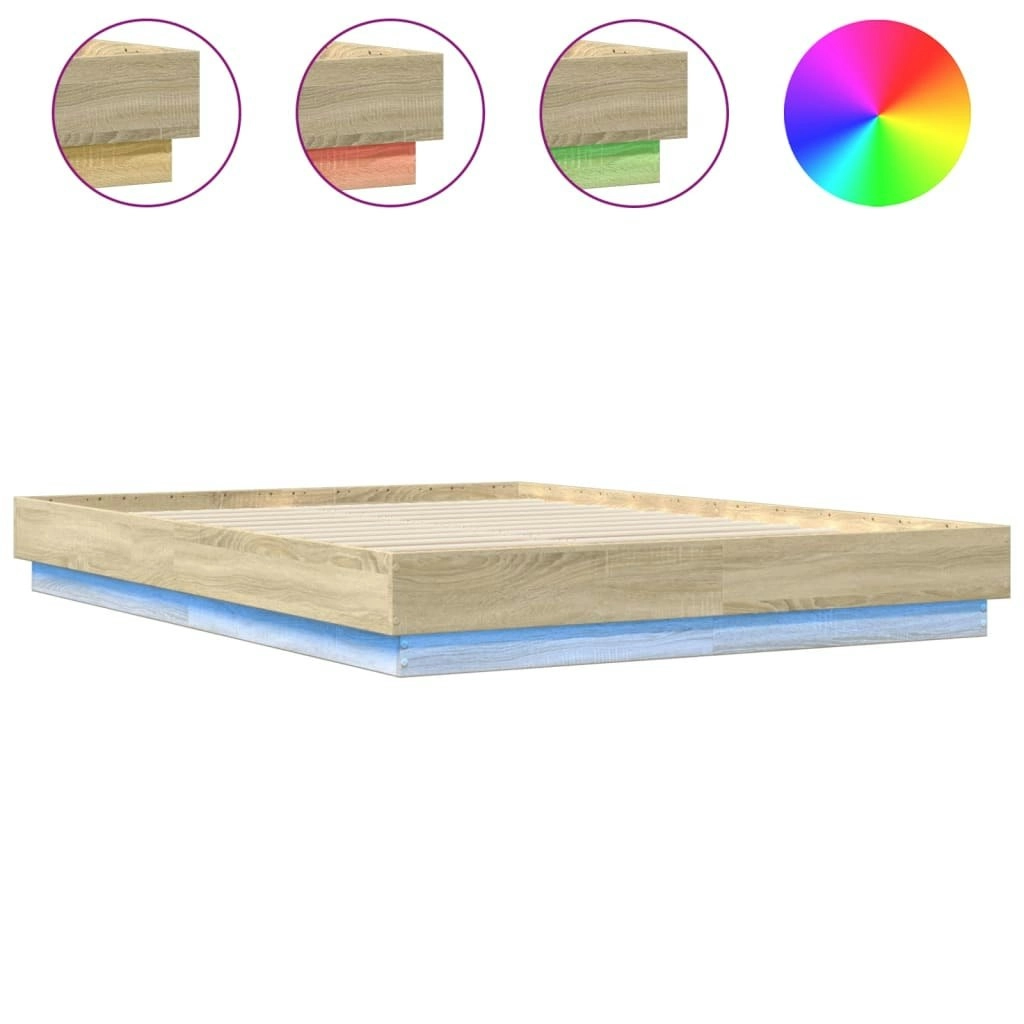 Bed Frame with LED without Mattress Sonoma Oak 150x200 cm 3209788