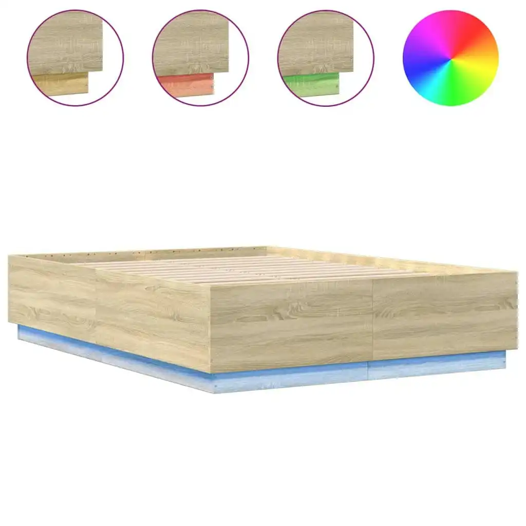 Bed Frame with LED without Mattress Sonoma Oak 150x200 cm 3209606