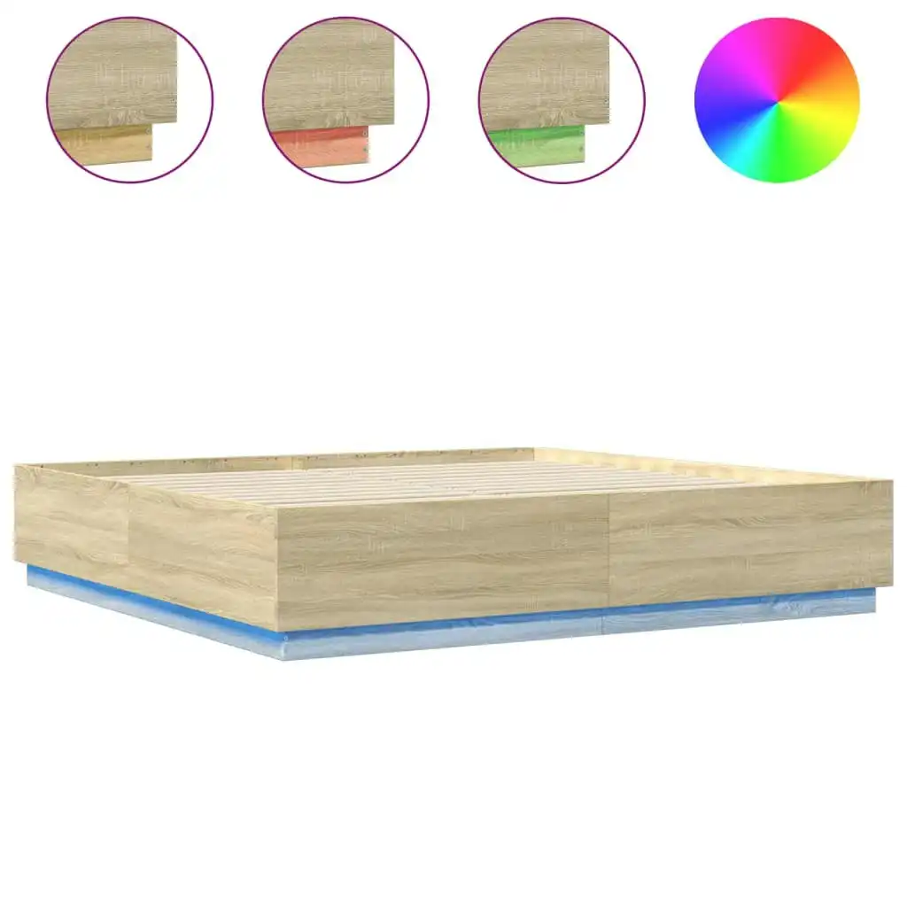 Bed Frame with LED Lights Sonoma Oak 183x203 cm King Size Engineered Wood 3209592