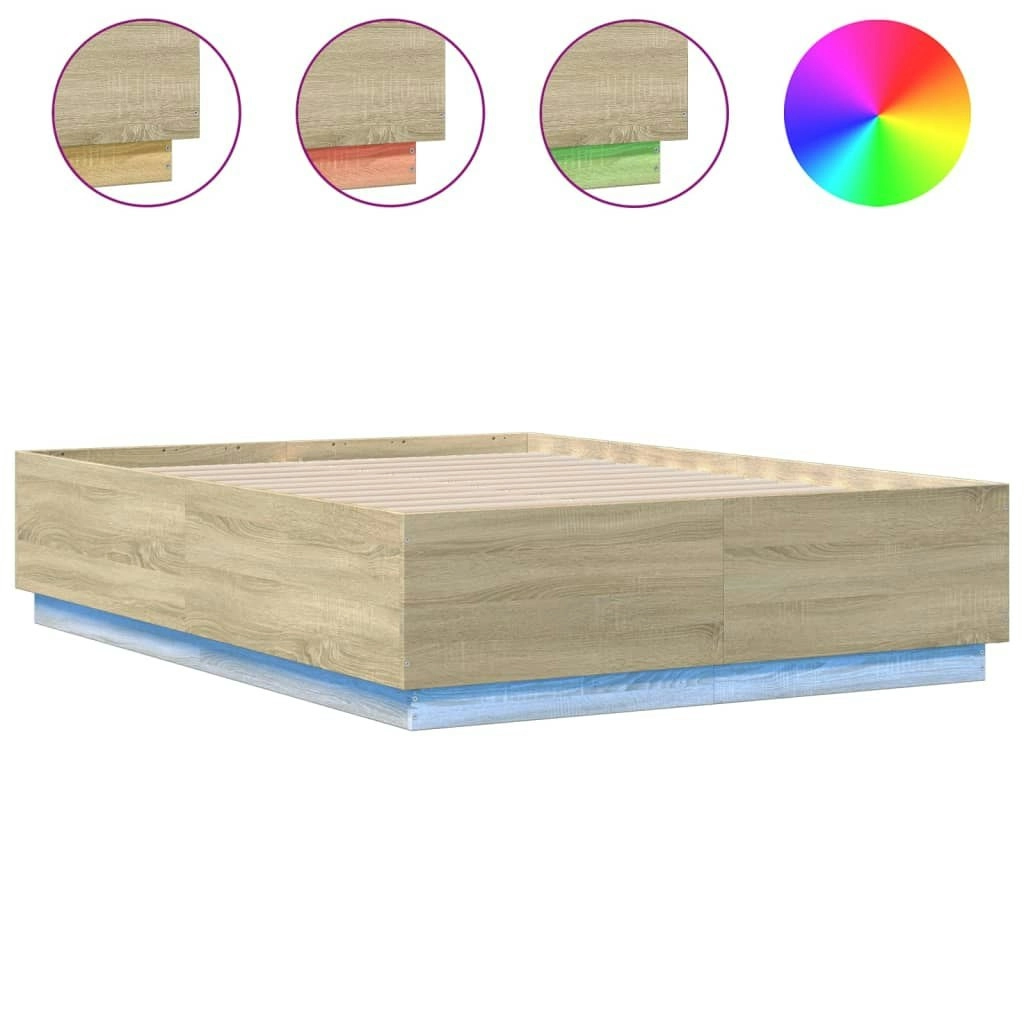 Bed Frame with LED without Mattress Sonoma Oak 135x190 cm 3209648