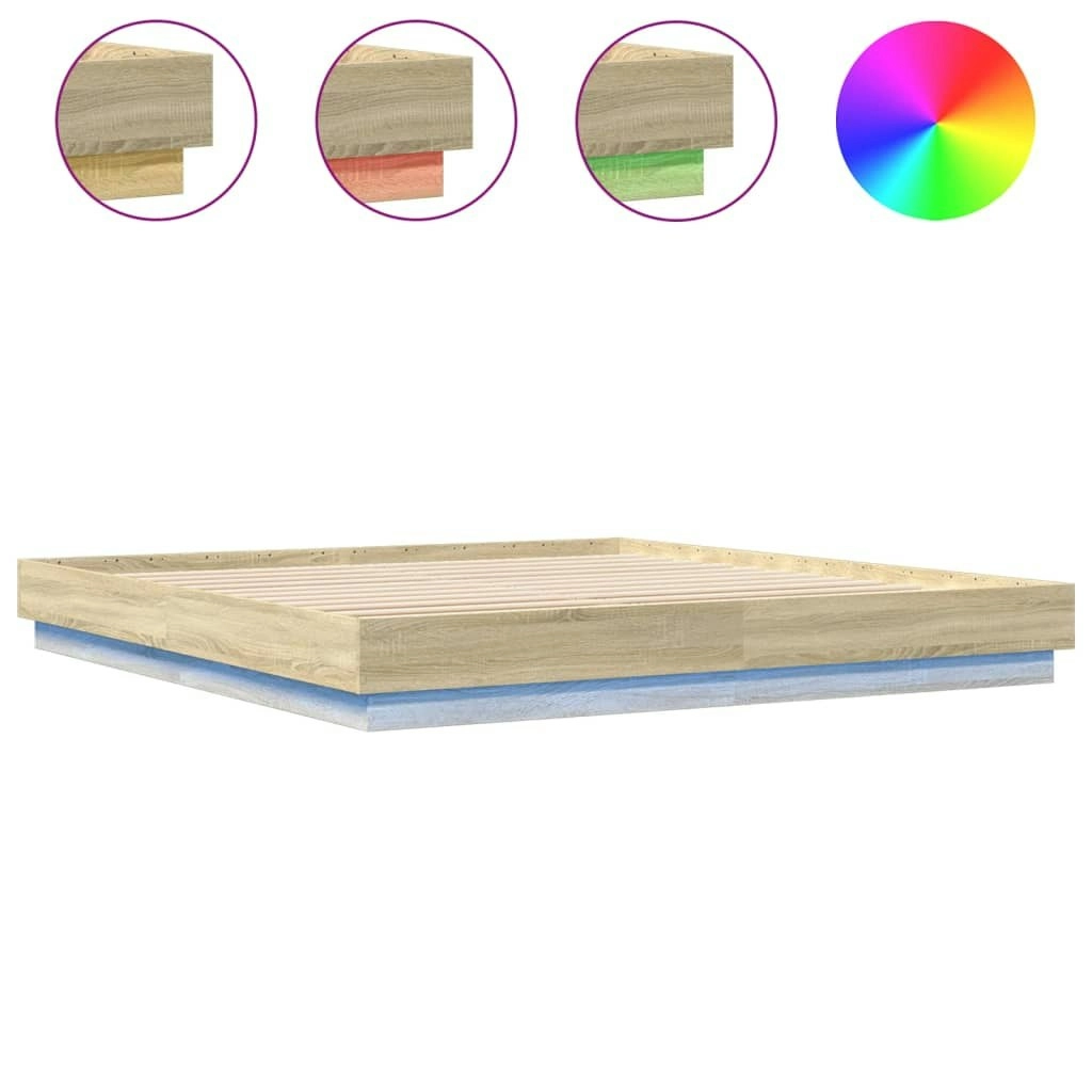 Bed Frame with LED Lights Sonoma Oak 183x203 cm King Size 3209774