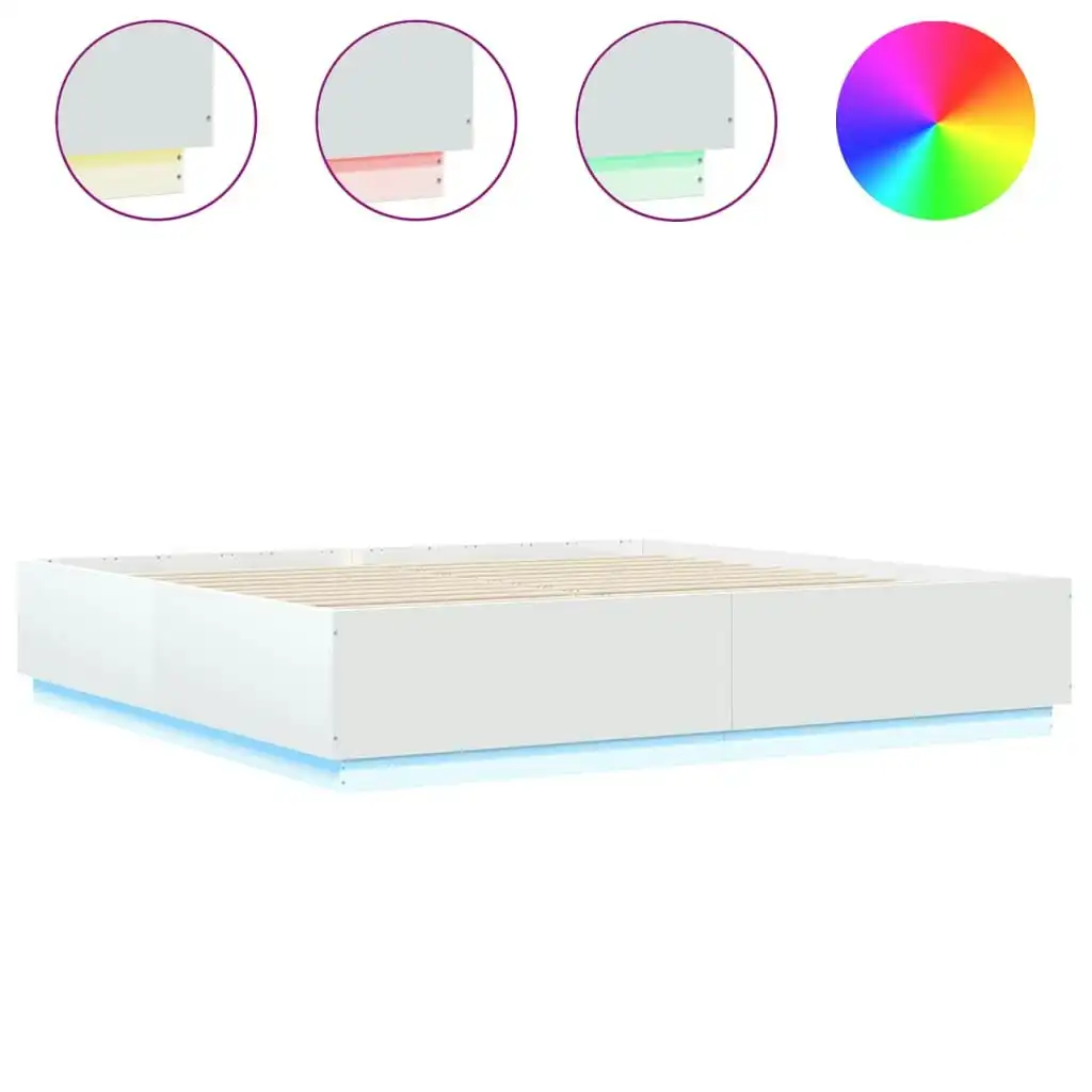 Bed Frame with LED Lights White 183x203 cm King Size Engineered Wood 3209590