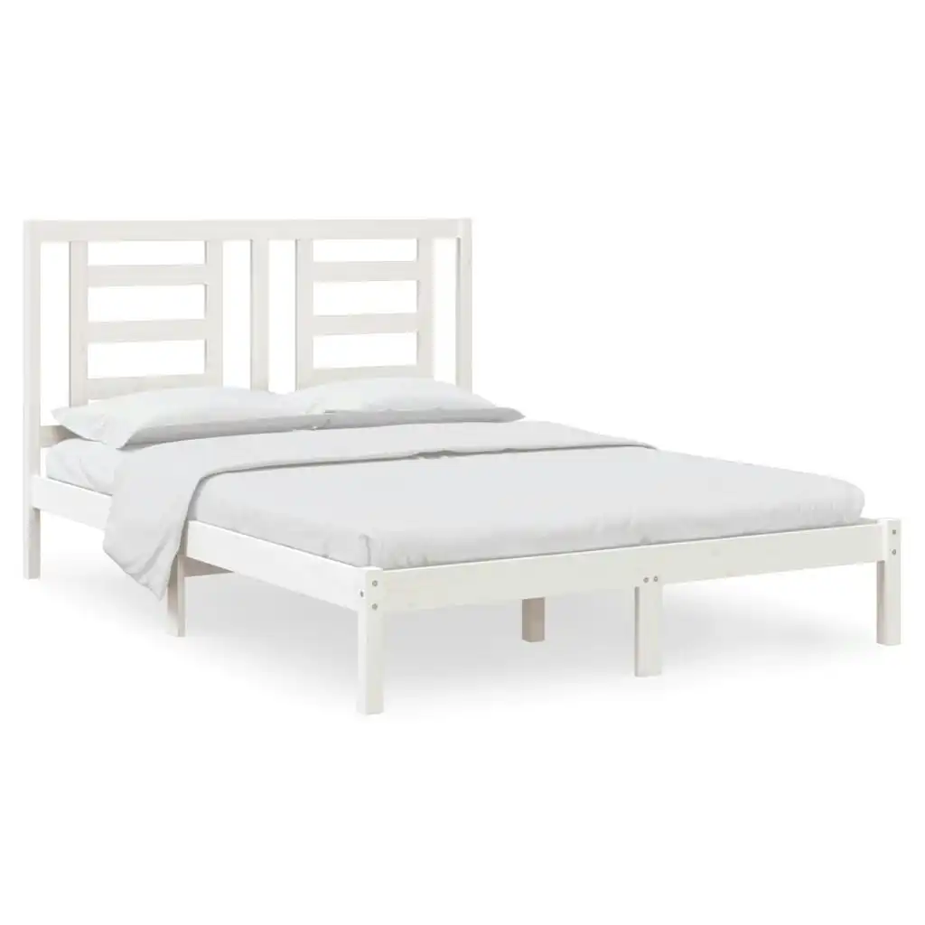 Bed Frame White Solid Wood Pine 137x187 cm Double Size 3104324