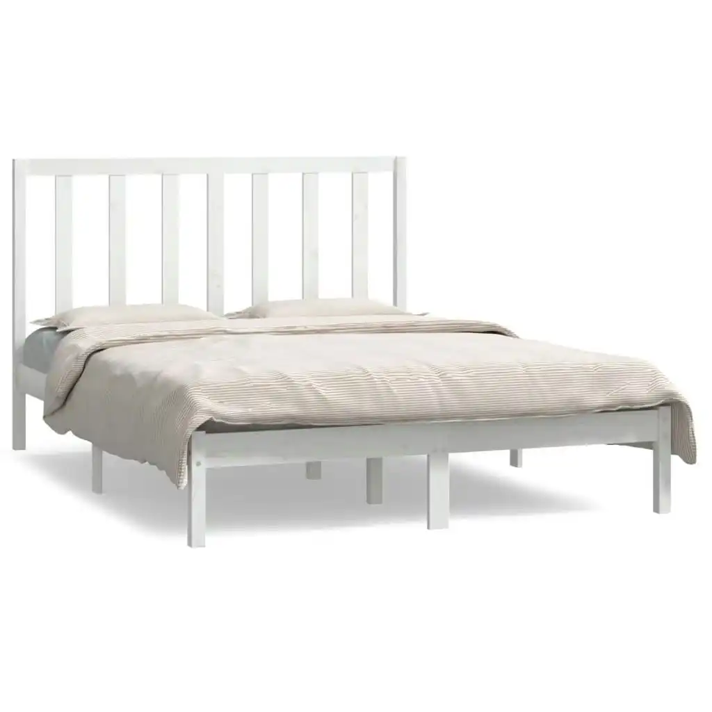 Bed Frame White Solid Wood Pine 137x187 cm Double Size 3106614