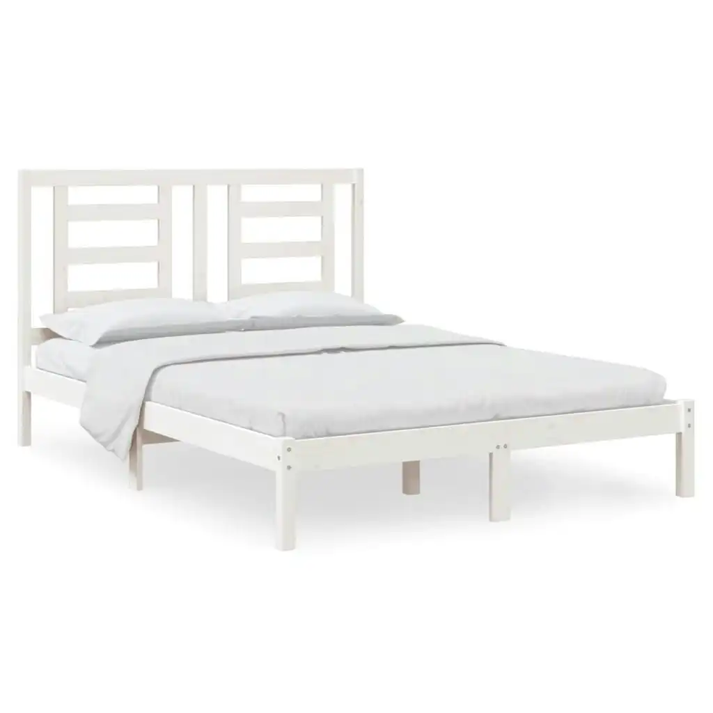 Bed Frame White Solid Wood Pine 153x203 cm Queen Size 3104354