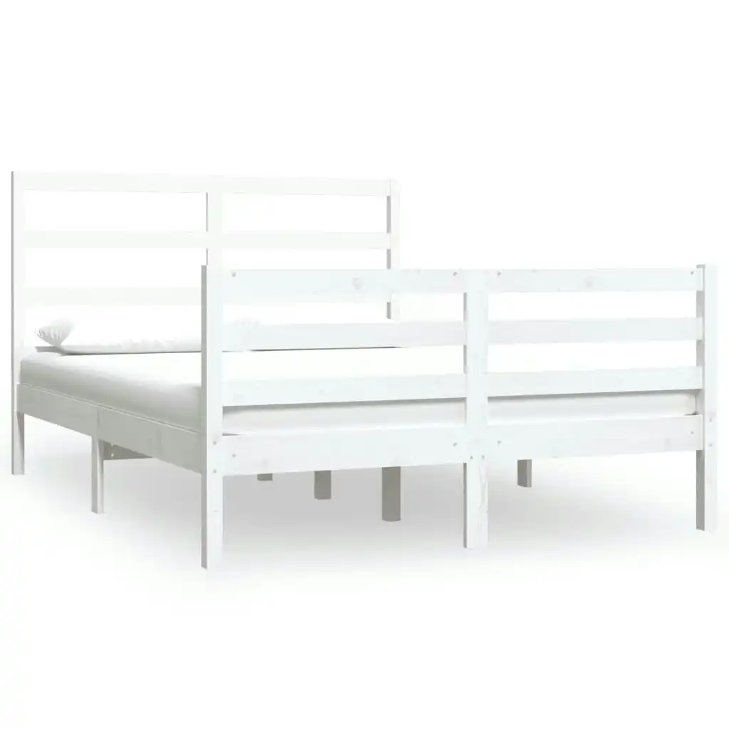 Bed Frame White Solid Wood Pine 153x203 cm Queen Size 3105012