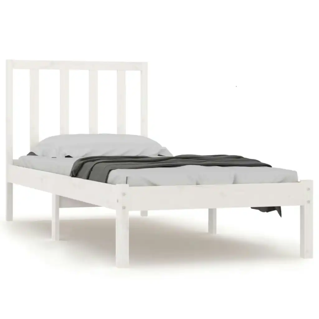 Bed Frame White Solid Wood Pine 92x187 cm Single Size 3105102