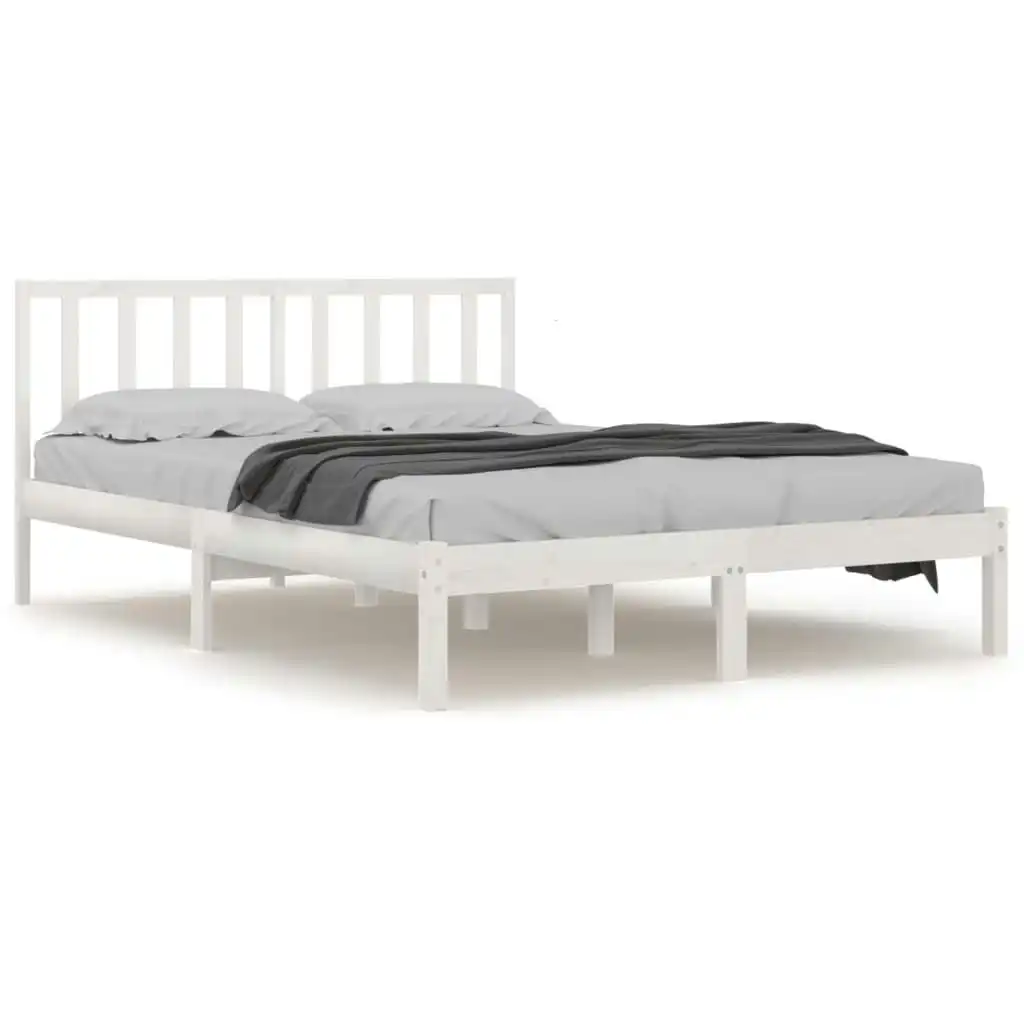 Bed Frame White Solid Wood Pine 183x203 cm King Size 3105087