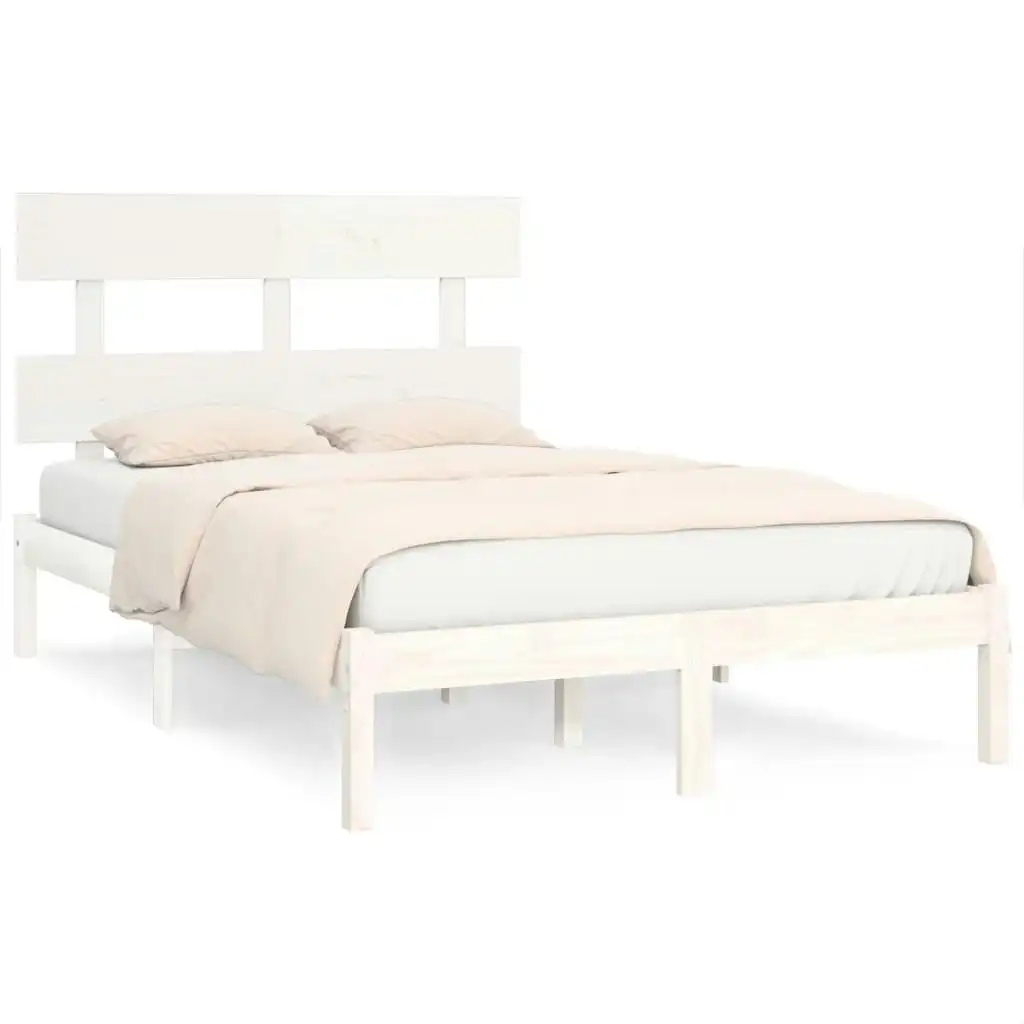 Bed Frame White Solid Wood 153x203 cm Queen Size 3104679