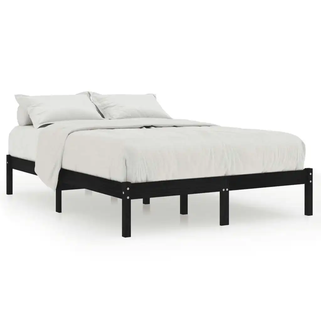 Bed Frame Black Solid Wood 137x187 cm Double Size 809996