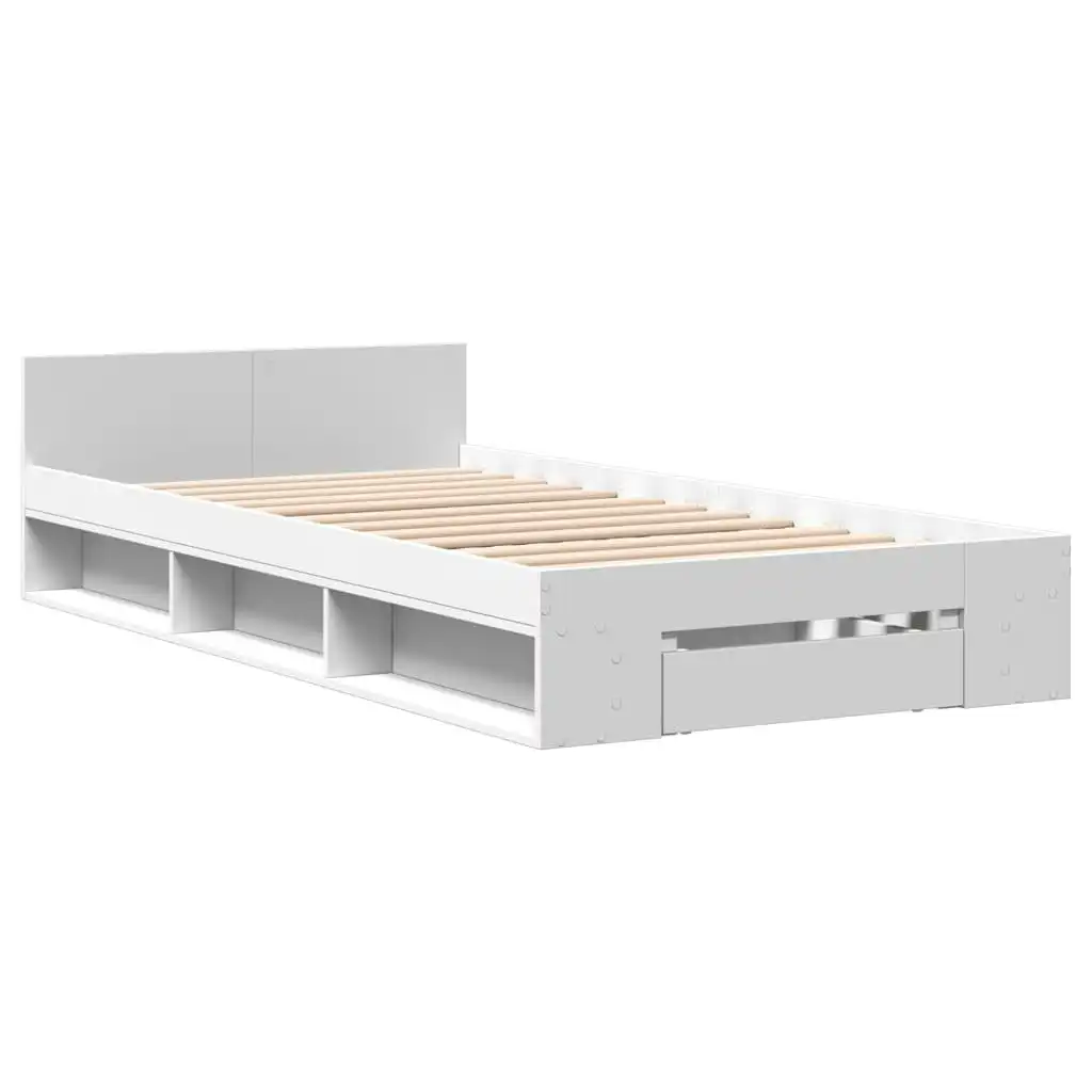 Bed Frame with Drawer White 90x190 cm Engineered Wood 3280783