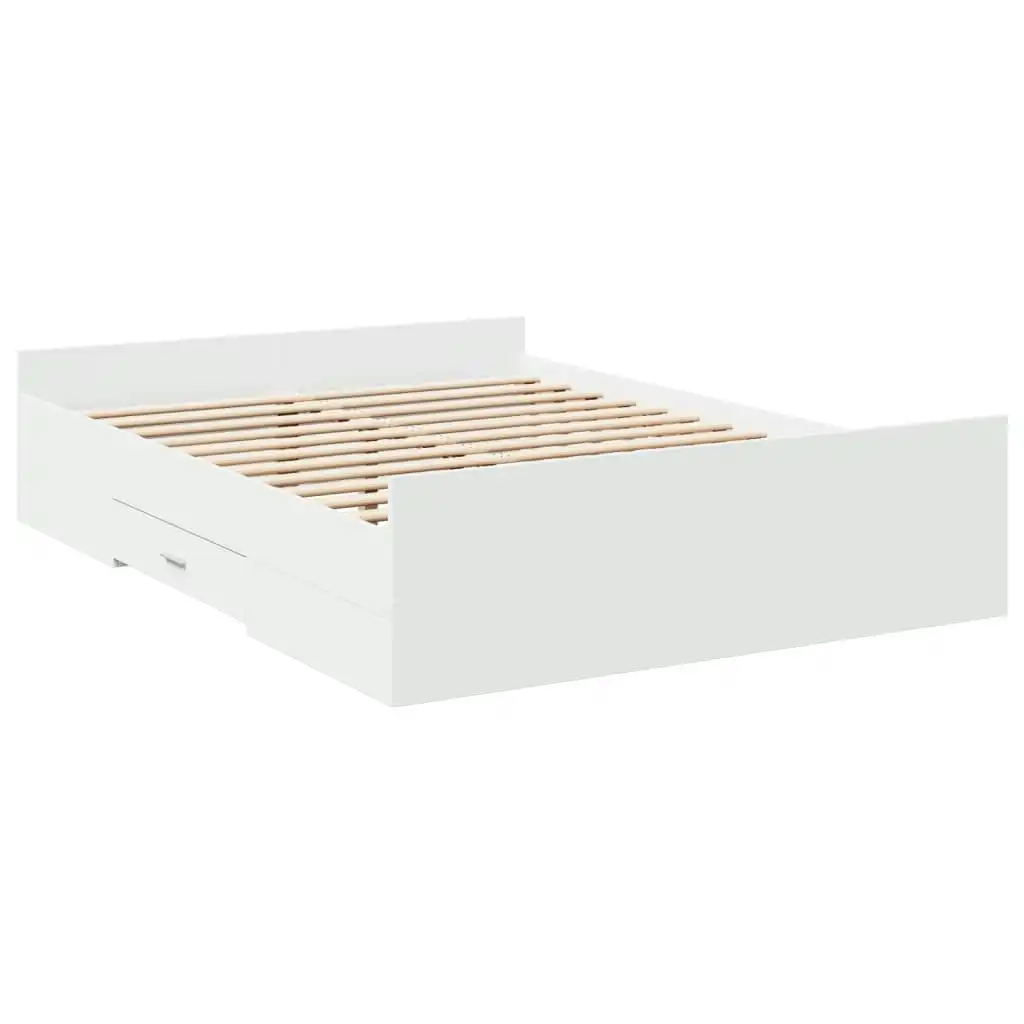 Bed Frame with Drawers White 135x190 cm Engineered Wood 3280314