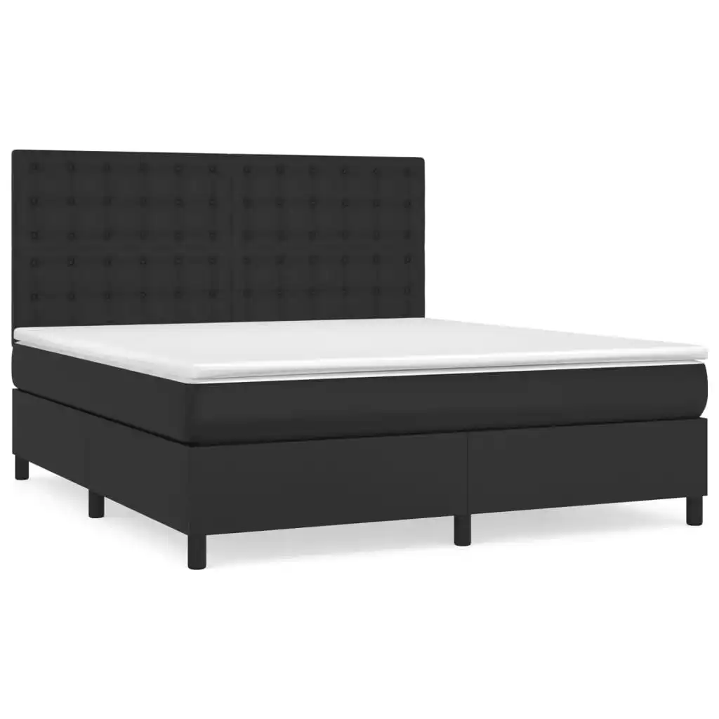 Box Spring Bed with Mattress Black 153x203 cm Queen Size Faux Leather 3145088