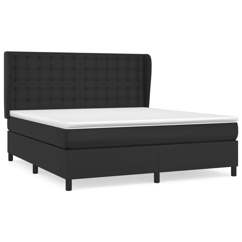 Box Spring Bed with Mattress Black 153x203 cm Queen Size Faux Leather 3145139