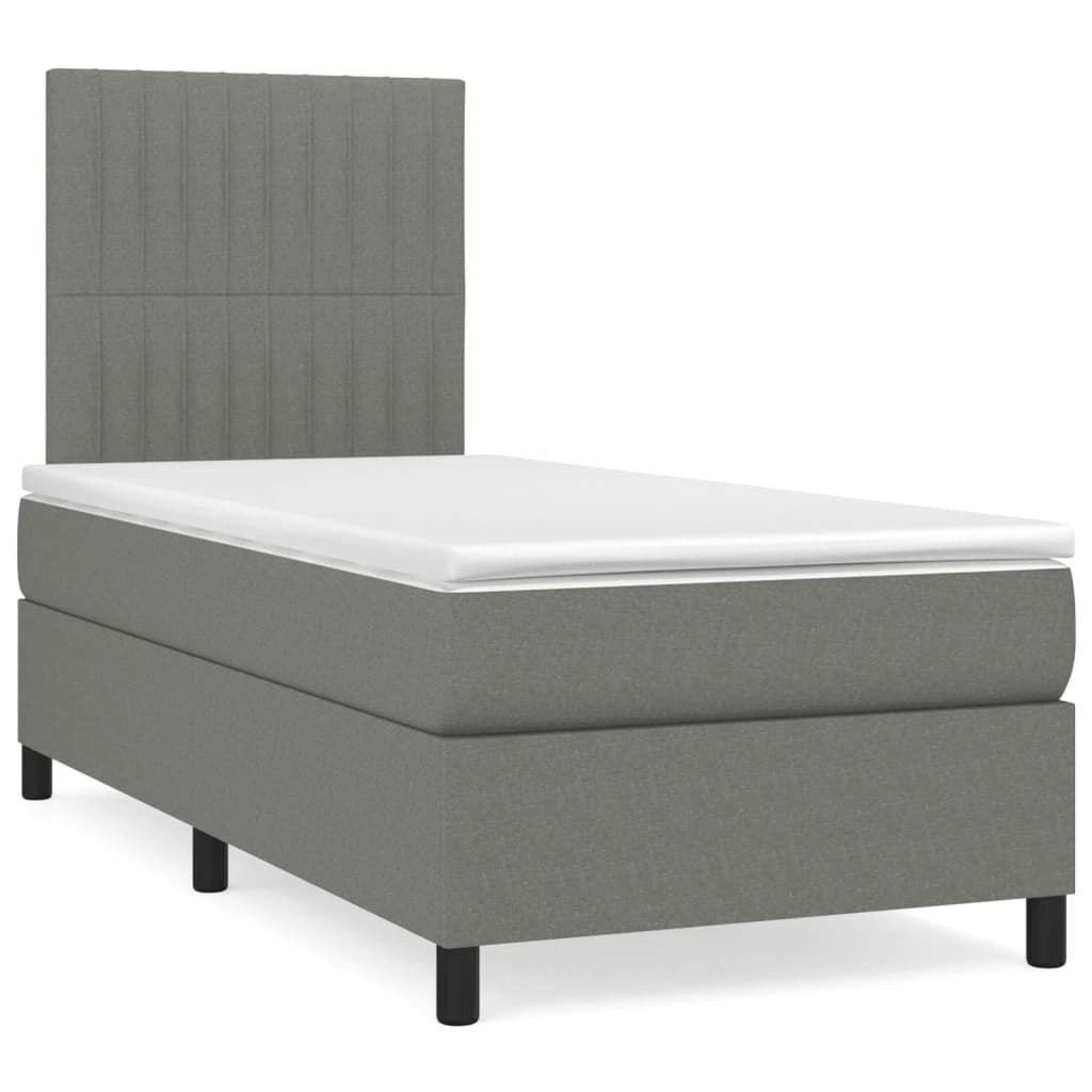 Box Spring Bed with Mattress Dark Grey 106x203 cm King Single Size Fabric 3145074