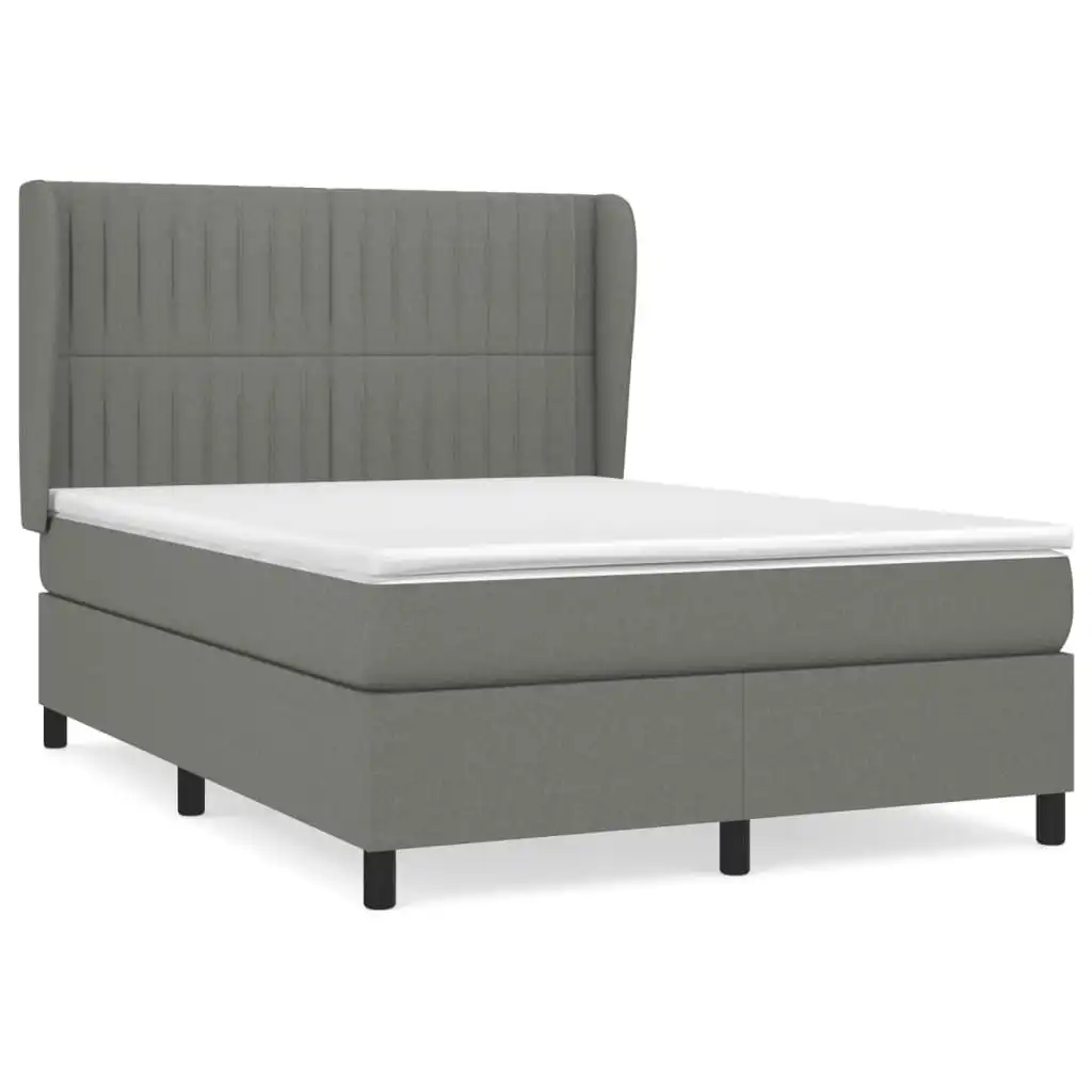 Box Spring Bed with Mattress Dark Grey 137x187 cm Double Size Fabric 3145123