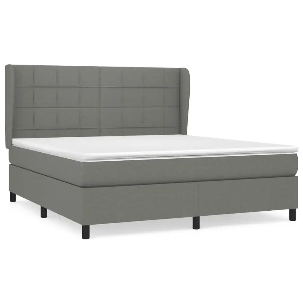 Box Spring Bed with Mattress Dark Grey 153x203 cm Queen Size Fabric 3145118