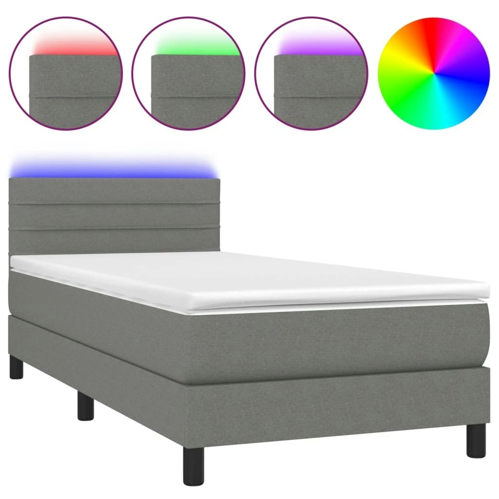 Box Spring Bed with Mattress&LED Dark Grey 100x200cm Fabric 3189214