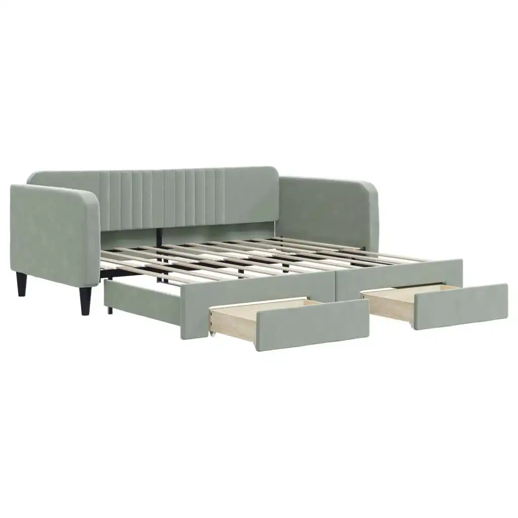 Daybed with Trundle and Drawers Light Grey 92x187 cm Single Size Velvet 3197124