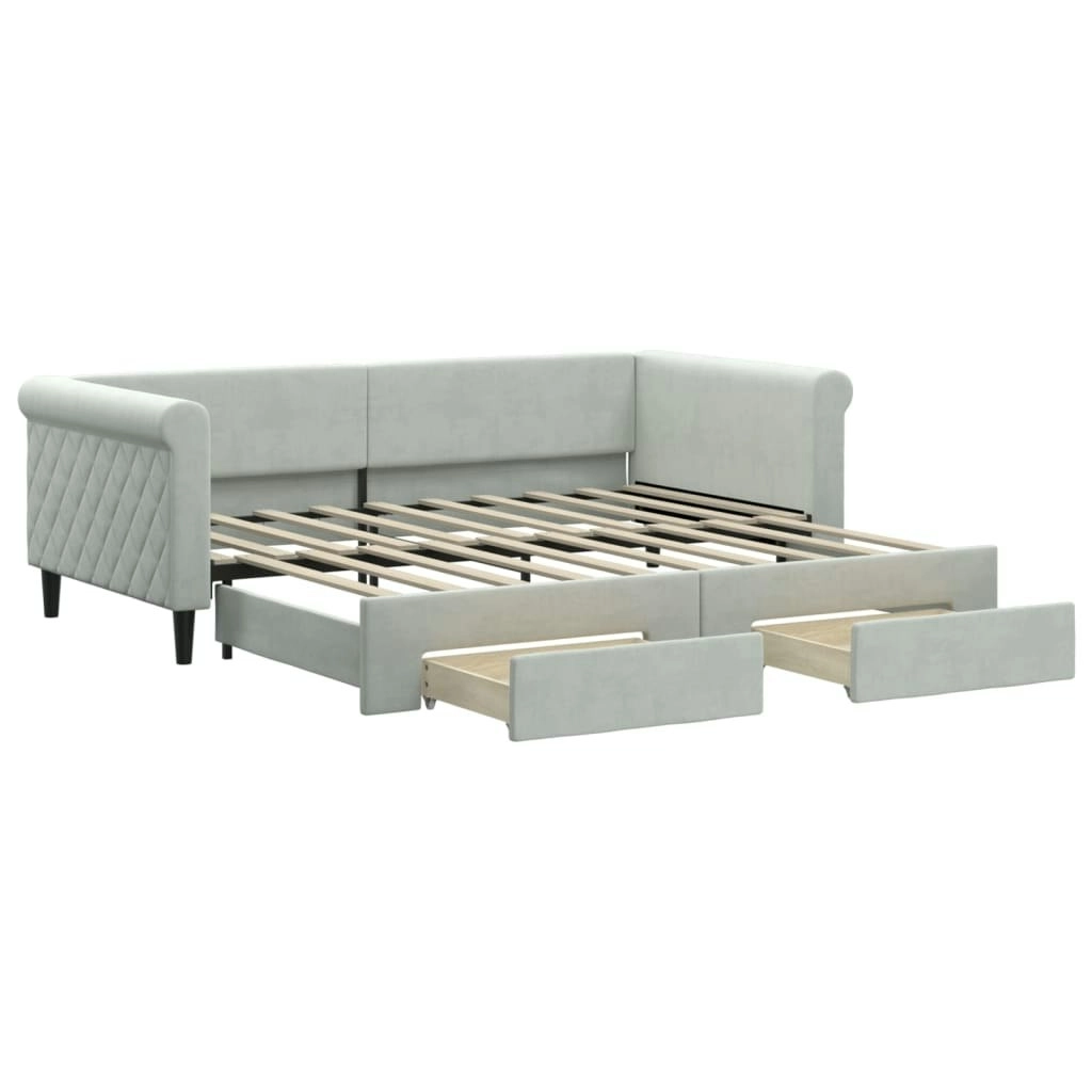 Daybed with Trundle&Drawers without Mattress Light Grey 90x190 cm 3197832