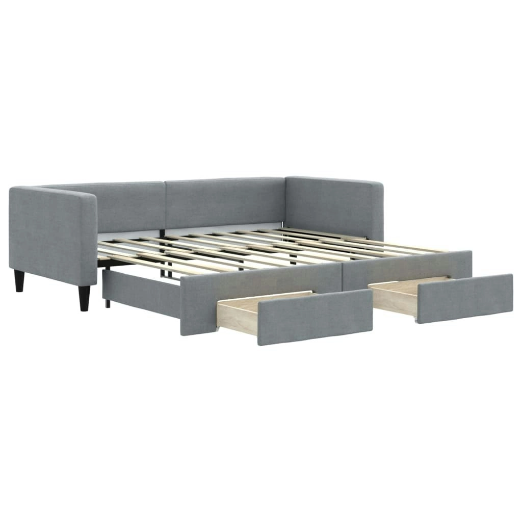 Daybed with Trundle&Drawers without Mattress Light Grey 90x190 cm 3196624