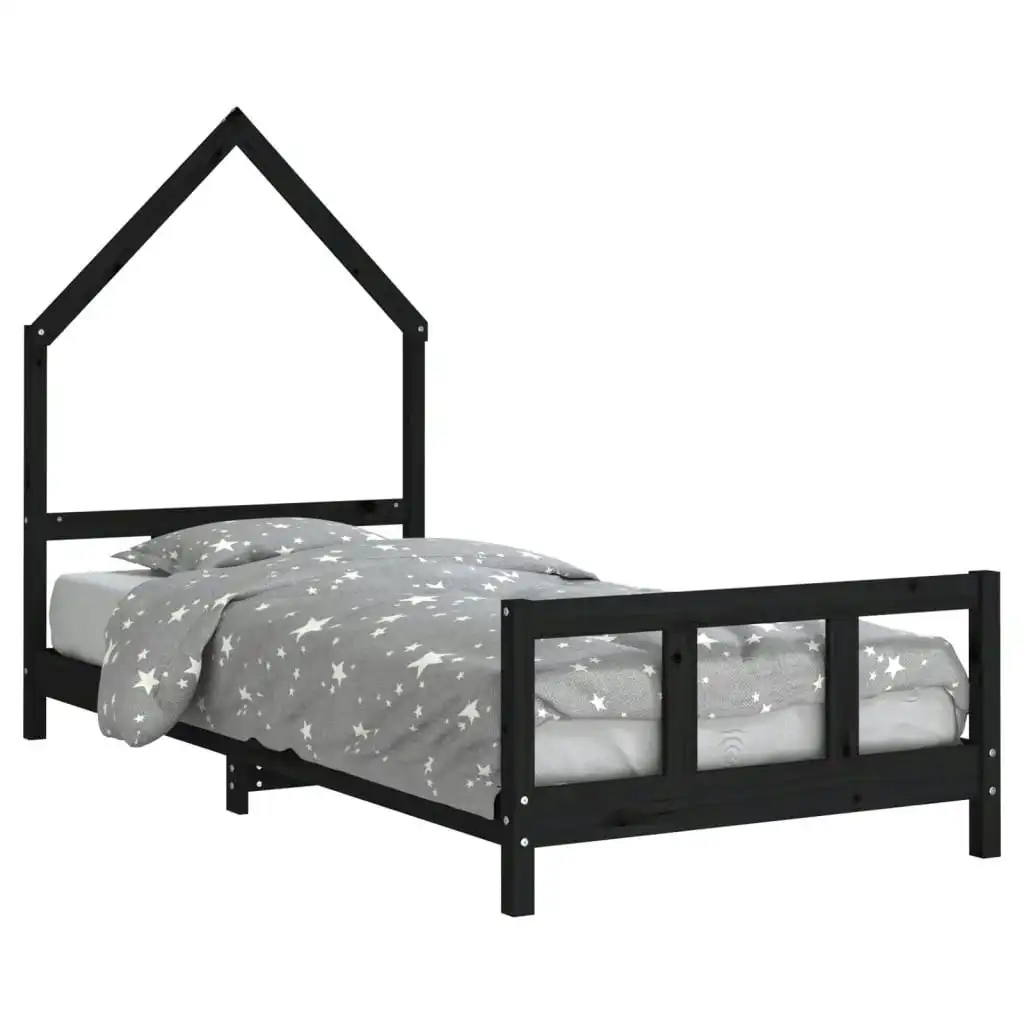 Kids Bed Frame Black 92x187 cm Single Solid Wood Pine 834563