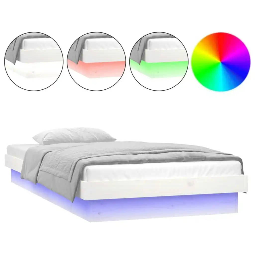 LED Bed Frame White 92x187 cm Single Size Solid Wood 820003