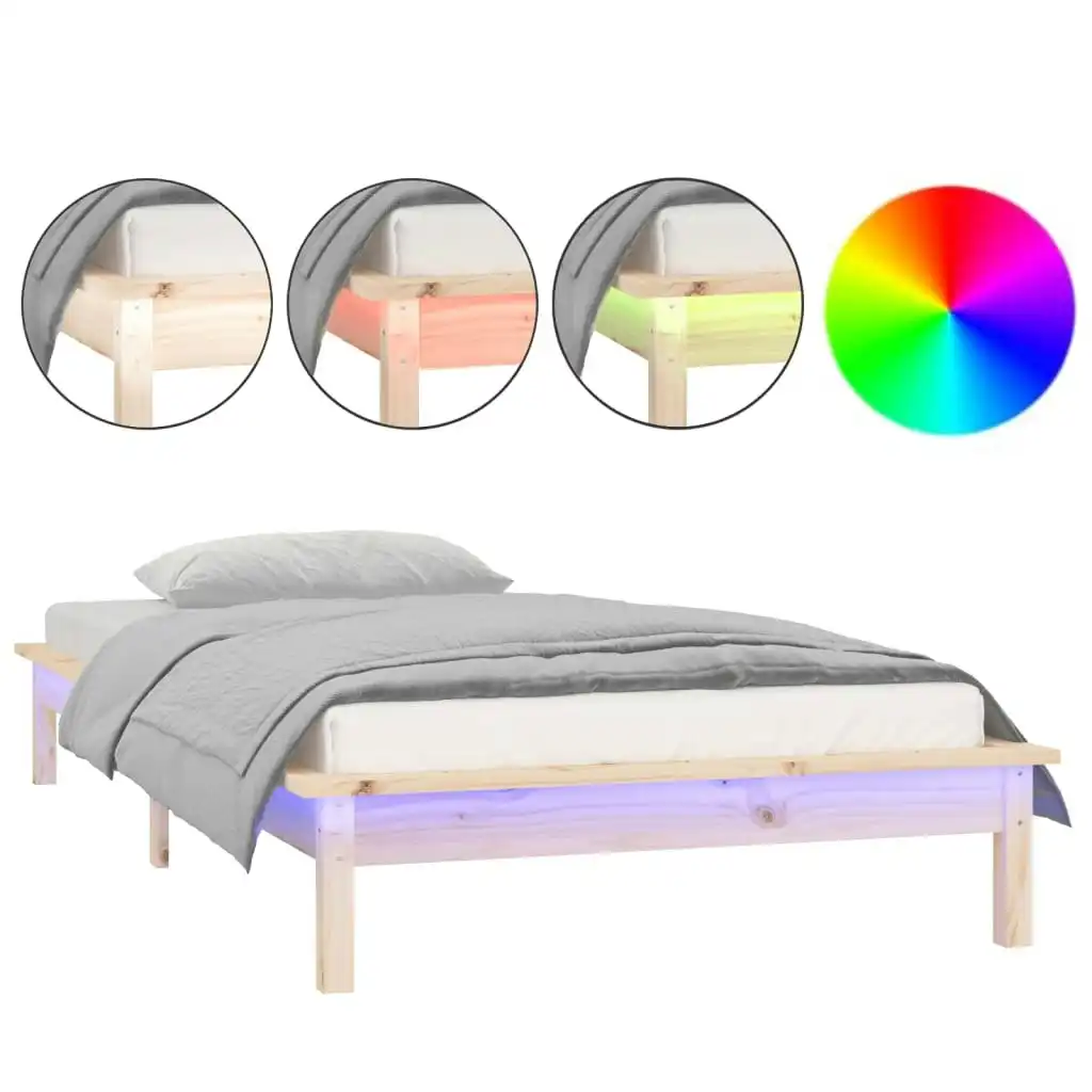 LED Bed Frame 92x187 cm Single Size Solid Wood 820636