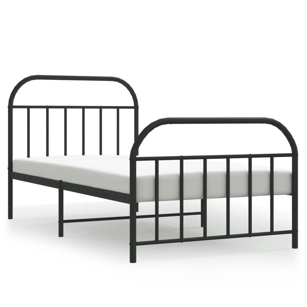 Metal Bed Frame with Headboard and Footboard Black 107x203 cm 353649