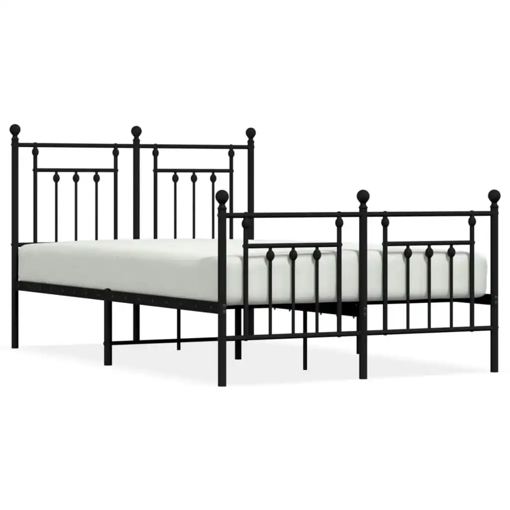 Metal Bed Frame with Headboard and Footboard Black 137x187 cm Double Size 353554