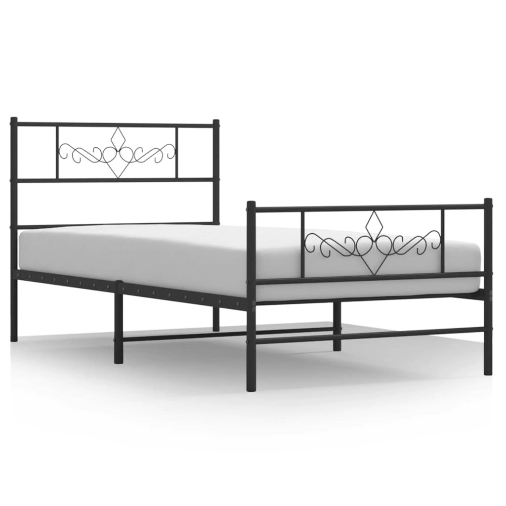 Metal Bed Frame with Headboard and Footboard Black 107x203 cm 355281