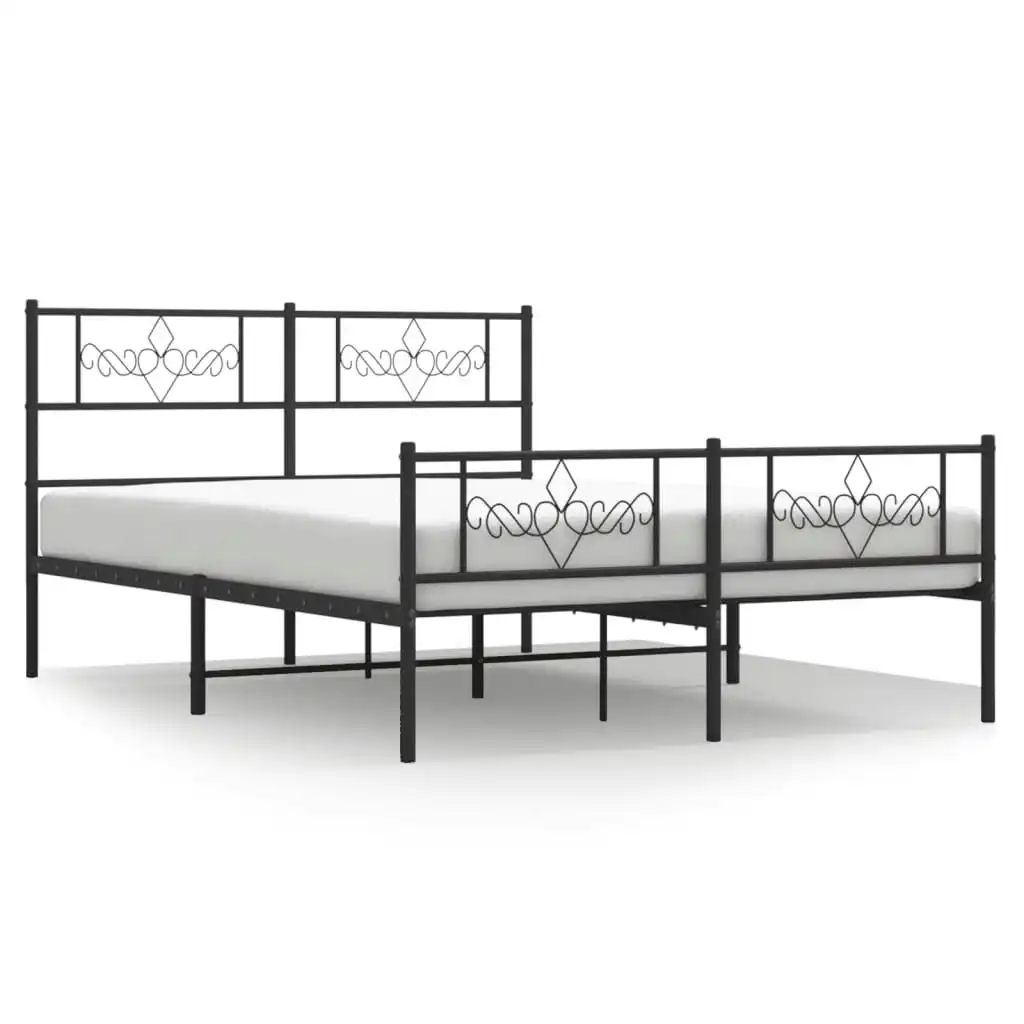 Metal Bed Frame with Headboard and Footboard Black 135x190 cm 355284