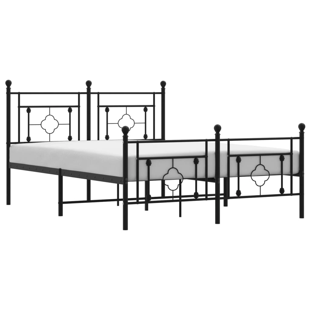 Metal Bed Frame with Headboard and Footboard Black 135x190 cm 374356