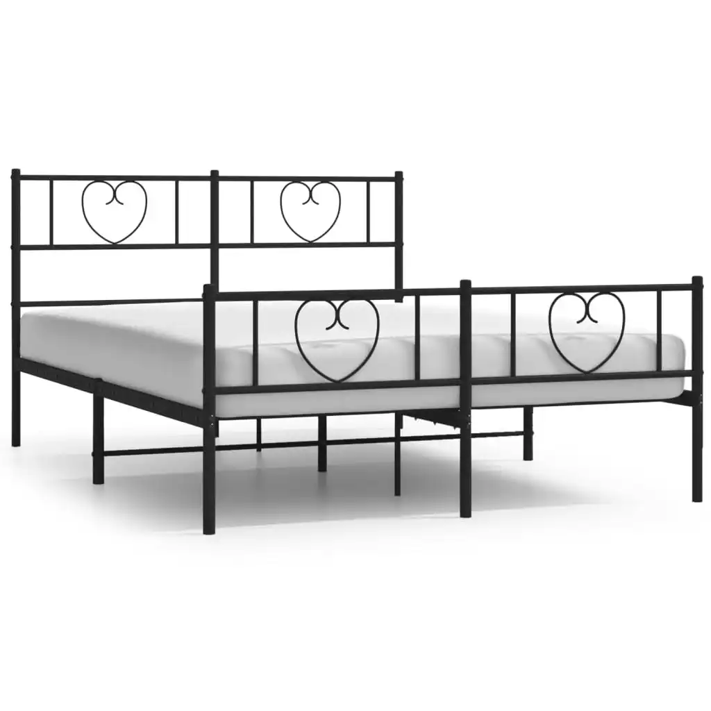 Metal Bed Frame with Headboard and Footboard Black 150x200 cm 355483