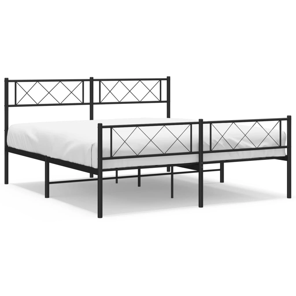 Metal Bed Frame with Headboard and Footboard Black 150x200 cm 372297