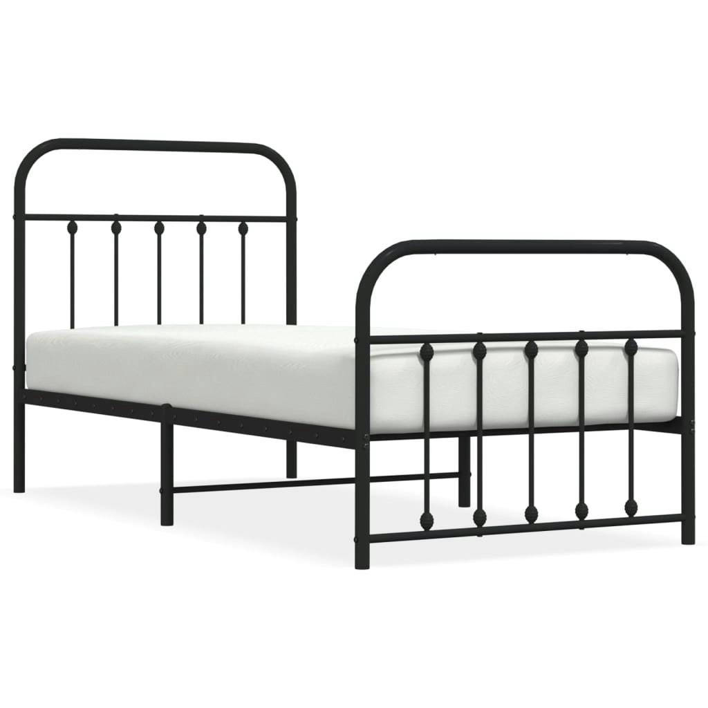 Metal Bed Frame with Headboard and Footboard Black 92x187 cm Single Size 352588