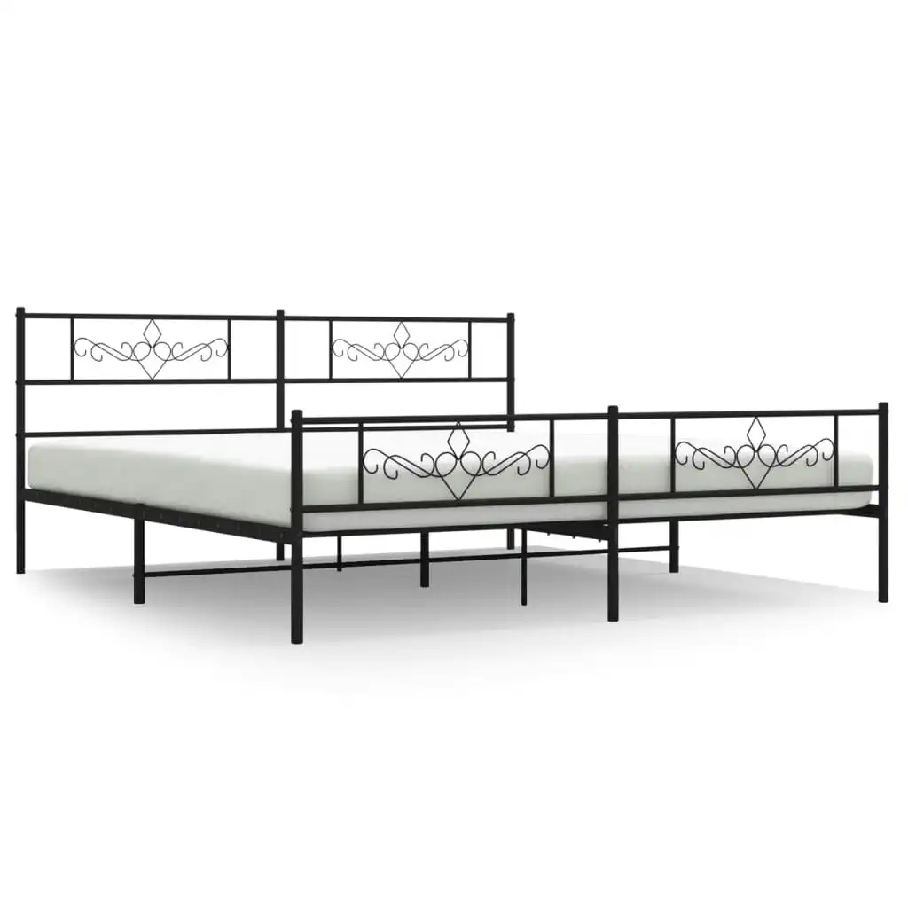 Metal Bed Frame with Headboard and Footboard Black 183x203 cm King Size 355289