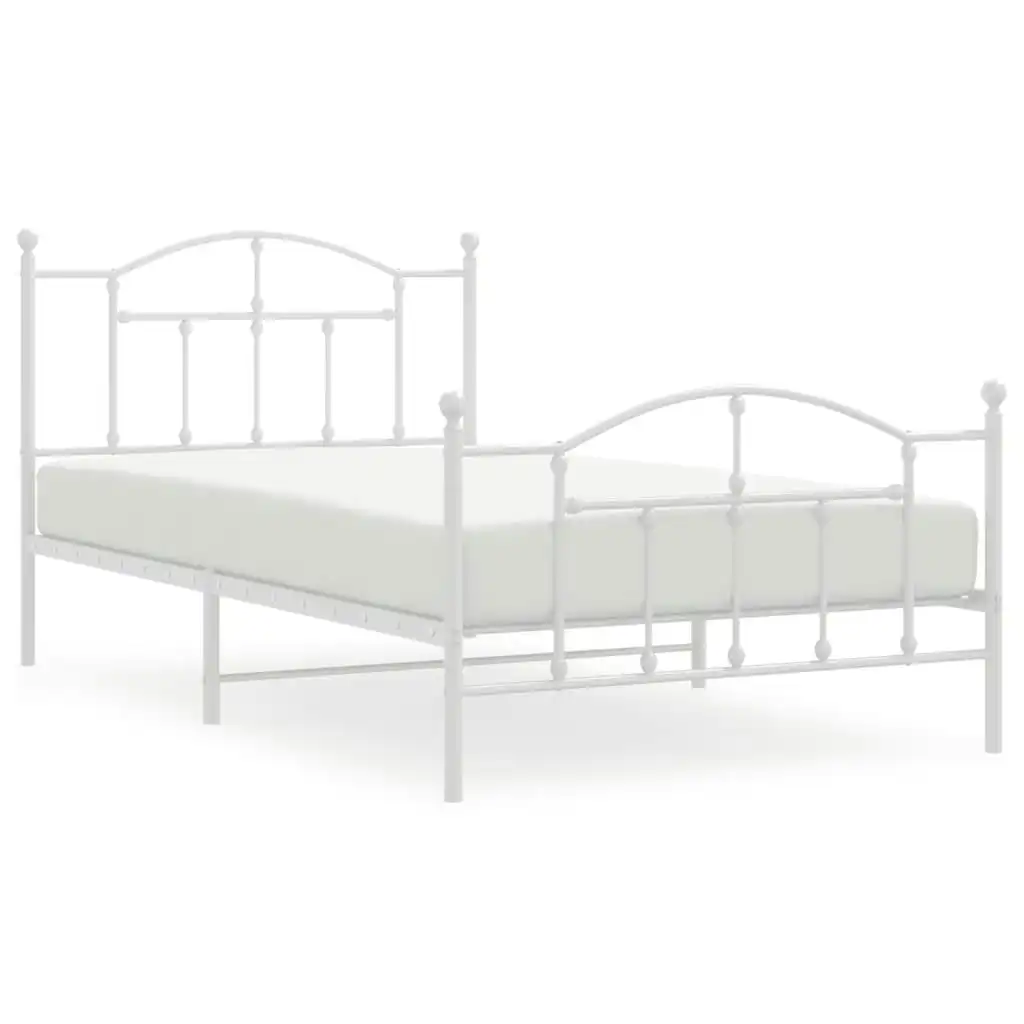 Metal Bed Frame with Headboard and Footboard White 106x203 cm King Single Size 353502